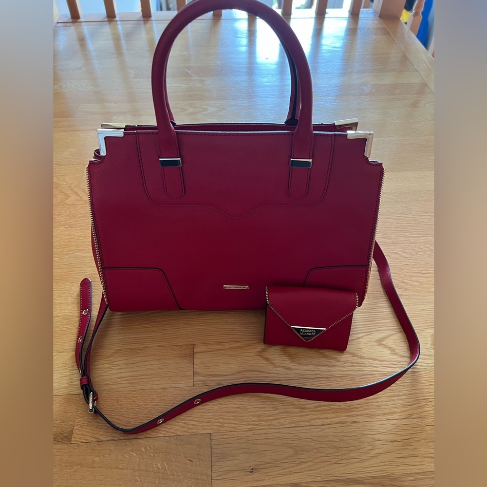 Rebecca Minkoff vibrant RED satchel with matching mini wallet